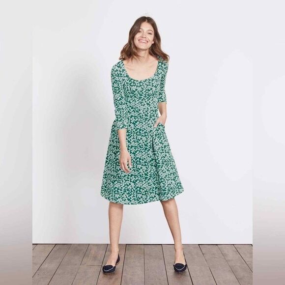 Boden Julianna Ponte Fit and Flare Midi Dress Size 16 Long Polka Dot Modal Green - Picture 1 of 15